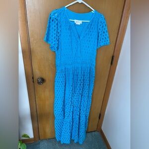 Anthropologie Blue Eyelet Maxi Dress